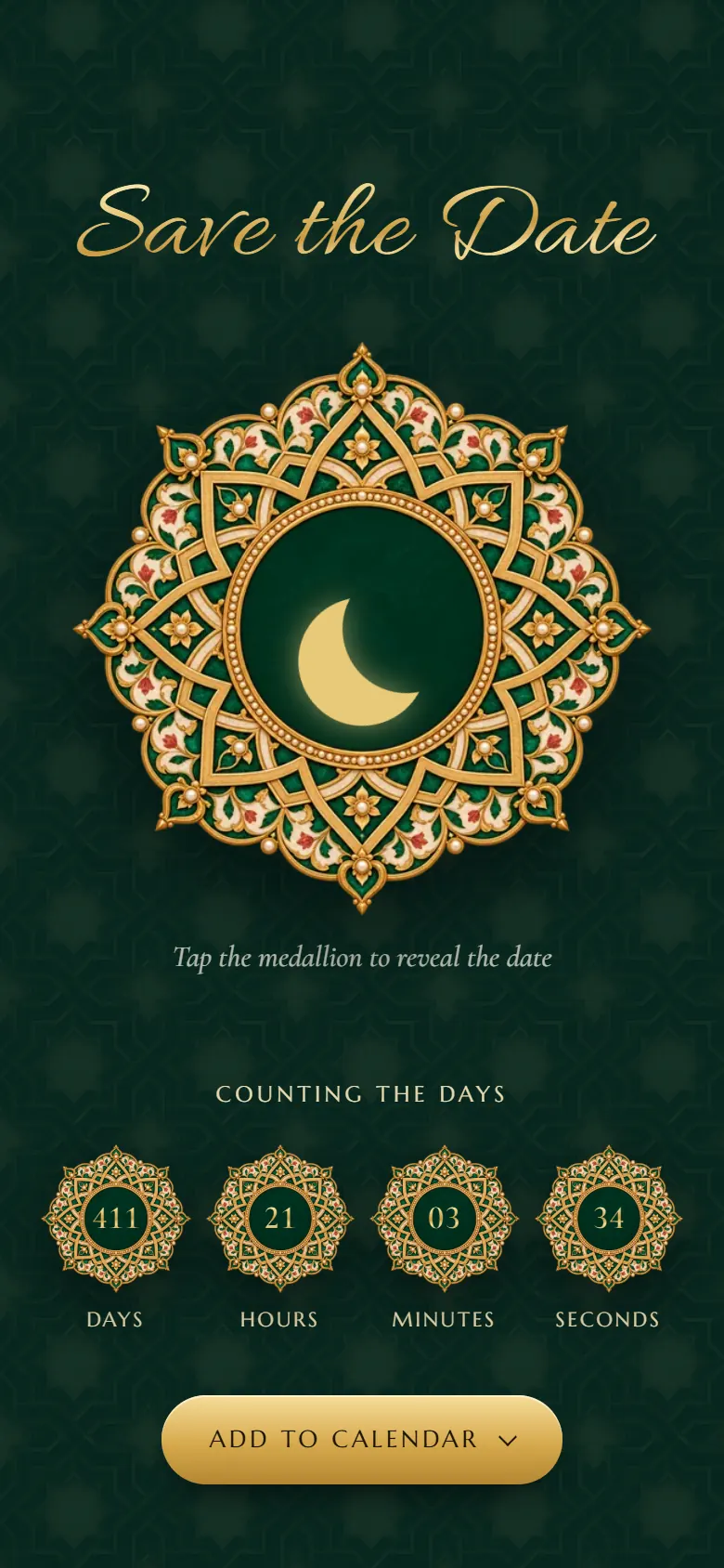 The crescent-moon date and countdown in the Noor invitation